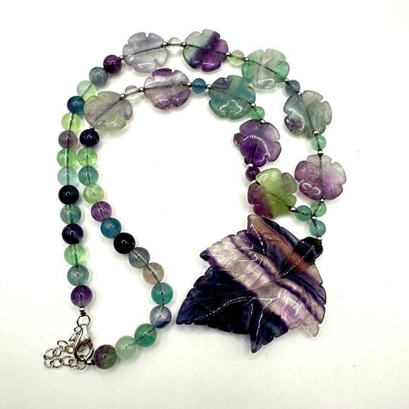 20" SOLID FLUORITE and sterling silver hardware necklace! - Picture 1 of 16